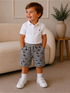 Ralph Lauren White Polo & Gray Patterned Shorts